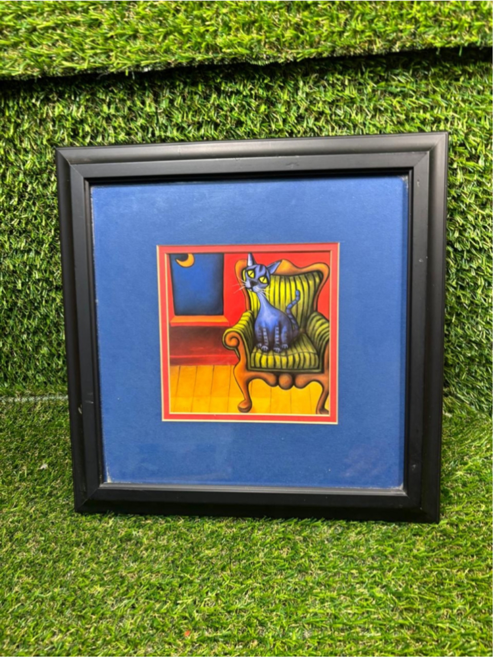 Will Rafuse Framed Cat Painting Art One Size Blue Yellow #1040